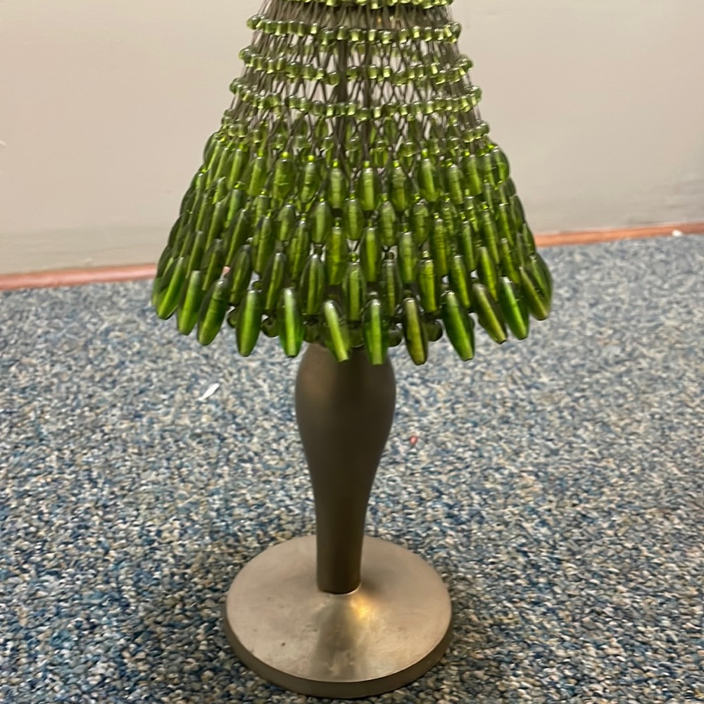 Candle holder Lamp w/Green Glass small dize